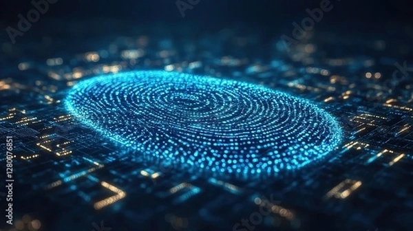 Fototapeta Digital Fingerprint on Circuit Board   Cybersecurity Concept