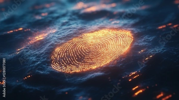 Fototapeta Glowing Fingerprint  Digital Identity  Biometric Security