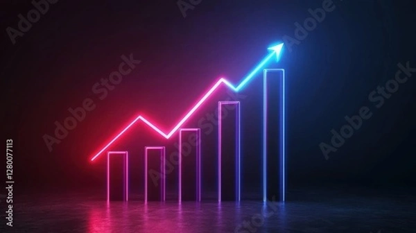 Fototapeta Neon glowing graph illustrating upward trend in data