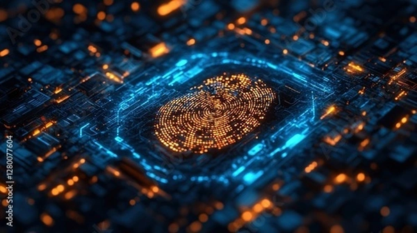 Fototapeta Digital Fingerprint Scan  Biometric Security Technology