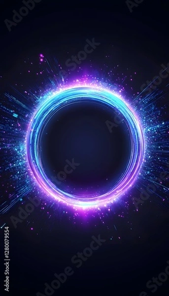 Fototapeta The Glowing Circular Light Effects Emitting Light On Black Background