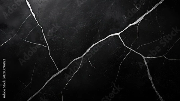 Fototapeta Elegant Black Marble Surface with Striking White Veins and Cracks for Modern Interior Design and Decorative Backgrounds