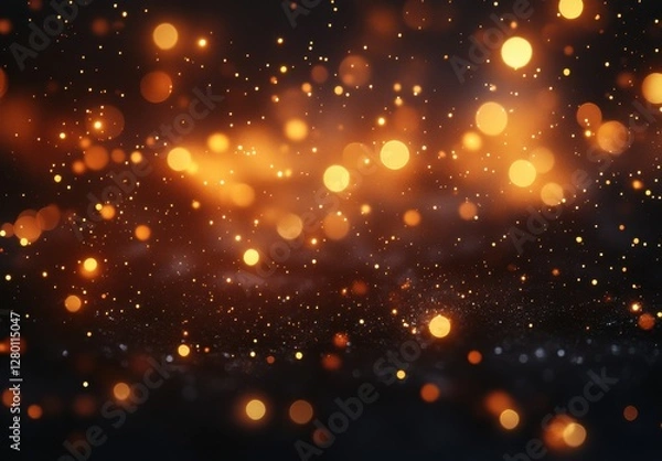 Fototapeta Abstract glowing orange and golden particles shining in dark space creating a magical atmosphere for backgrounds and design elements