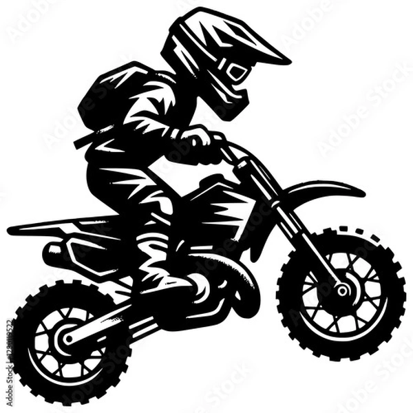 Obraz Motorcross Silhouette: A dynamic illustration showcases a motocross rider, skillfully navigating challenging terrain on a powerful dirt bike, capturing the essence of speed and agility. 