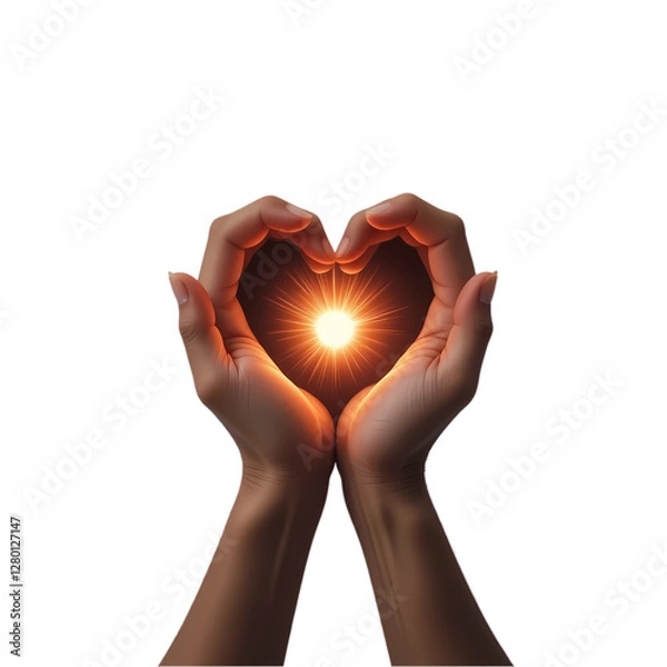 Obraz Heart Hands Sparkler: Love, Light, Hope, Warmth isolated on transparent background