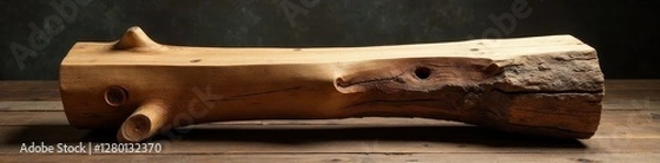 Obraz Long handcrafted log bench, raw wood grain visible, handmade, durable, wood grain