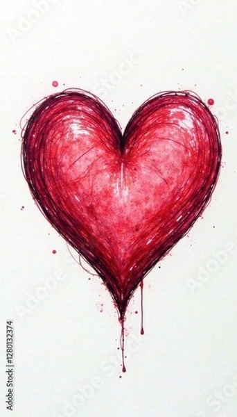 Obraz Hand-drawn heart sketch, delicate lines, white background, abstract, white background