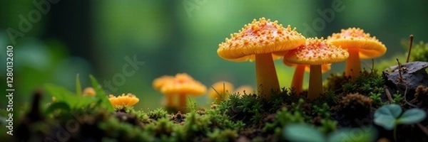 Obraz Spores of psilocybe cubensis in a humid environment, ecosystem, biology