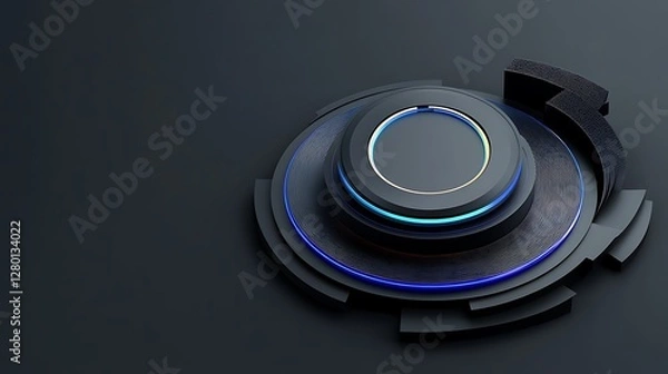 Fototapeta Dark Abstract 3D Render: Futuristic Circular Interface Design AI Generated