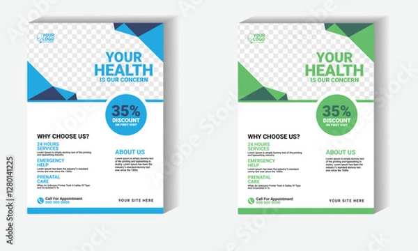 Fototapeta healthcare template design for a report and medical flyer design,leaflets decoration for printing and presentation vector.