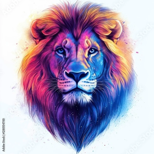 Fototapeta Vivid Colorful Lion Portrait with Dynamic Hues and Intricate Details for Artistic Display