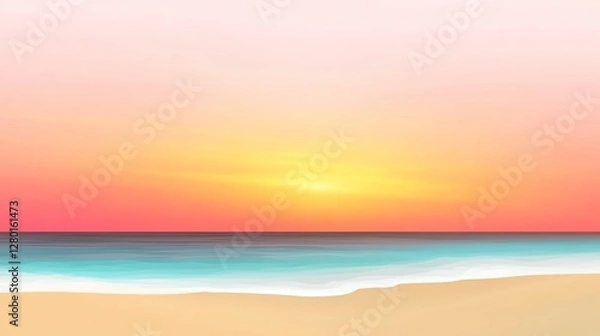 Fototapeta A serene beach scene at sunset, featuring soft pastel colors in the sky and gentle waves lapping at a sandy shore.