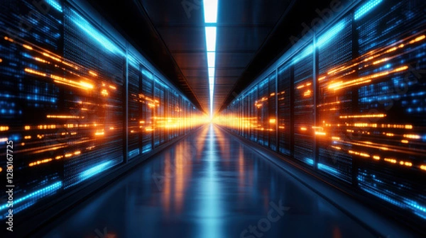 Fototapeta Dynamic digital twin visualization with glowing data streams