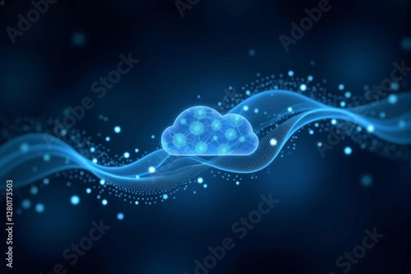 Obraz A dynamic AI data stream background with glowing particles, abstract patterns, and futuristic flowing digital elements...