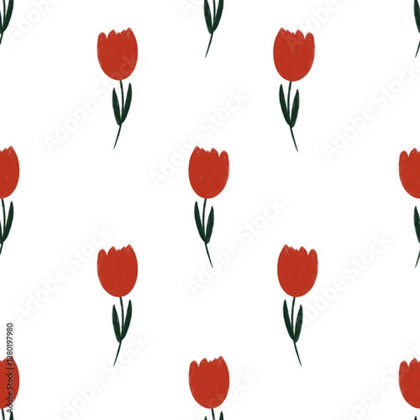 Fototapeta seamless pattern with  red tulips