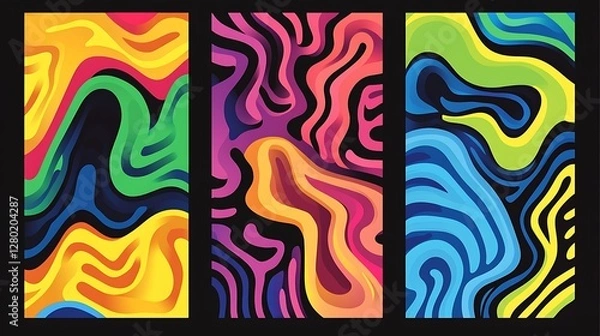 Fototapeta Abstract colorful fluid dynamic patterns, multiple sections, background, graphic design, mobile wallpaper