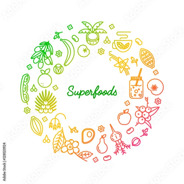 Obraz Superfoods line vector concept.