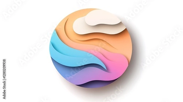 Obraz Pastel Papercut Style Abstract Landscape: Circular Design AI Generated