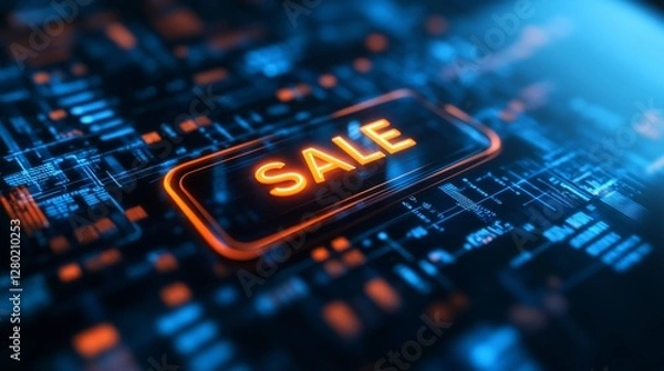 Fototapeta Glowing Sale Button on Digital Interface for Website Promotion