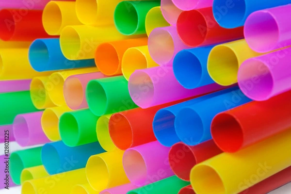 Fototapeta Pile of colorful plastic straws - macro image.