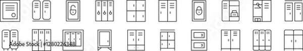 Fototapeta Locker Set of Thin Icons. Editable Stroke. Perfect for Web Sites, Books, Cards, Apps