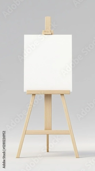 Fototapeta Blank White Canvas on Wooden Easel in Studio  
