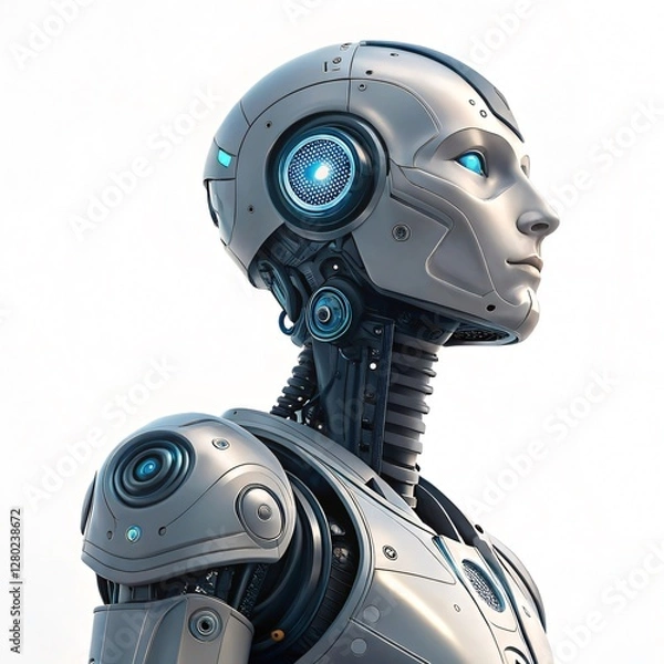 Fototapeta ai robot thinking side view isolated on white background