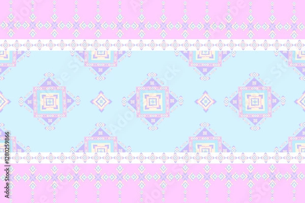 Fototapeta seamless pattern with pink flowers and hearts ,Geometric Ethnic pattern, Native American tribal fabric,tile, carpet ,vector,illustration design 
