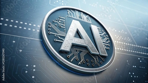 Obraz A futuristic design featuring the letters "AI" embedded in a circuit-themed background, symbolizing artificial intelligence technology.