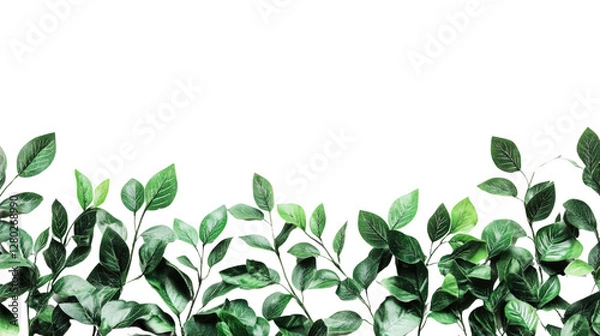 Fototapeta Nature's Border: Fresh green leaves create a vibrant natural border. This clean image with natural elements evokes a sense of freshness, growth and natural beauty.