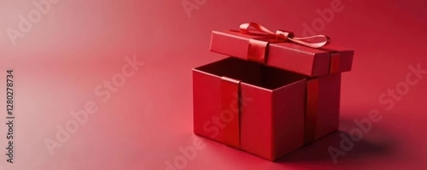Obraz Crimson gift box, lid ajar, revealing empty space, scarlet, open box