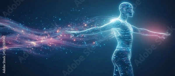 Obraz Digital human energy flow, glowing, abstract.