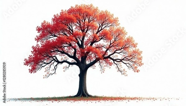 Obraz Single oak tree, stark branches against pure white , white background, image