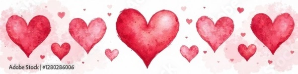 Obraz Subtle watercolor heart pattern,red and white, graphics, print