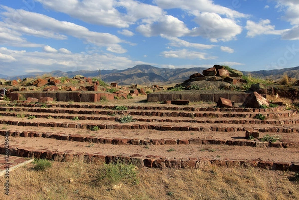 Fototapeta The ancient city of Akyrtas is located in Taraz, Kazakhstan. Akyrtas is on the Unesco world heritage list. The city was built with brown stones brought from the mountains.