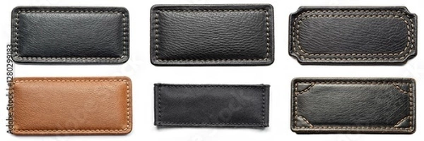 Obraz A collection of leather patches with different colors and textures. The patches are arranged in a row, with some being brown and others black. Scene is one of variety and contrast