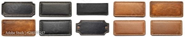 Obraz A collection of leather patches with different colors and patterns. The patches are arranged in a row, with some being larger than others. Scene is one of variety and diversity