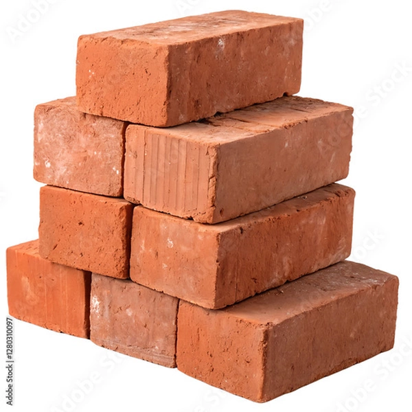 Obraz A stack of red bricks isolated on a transparent background