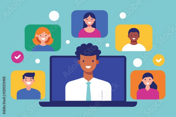Fototapeta Virtual Meeting Video Call Vector Illustration

