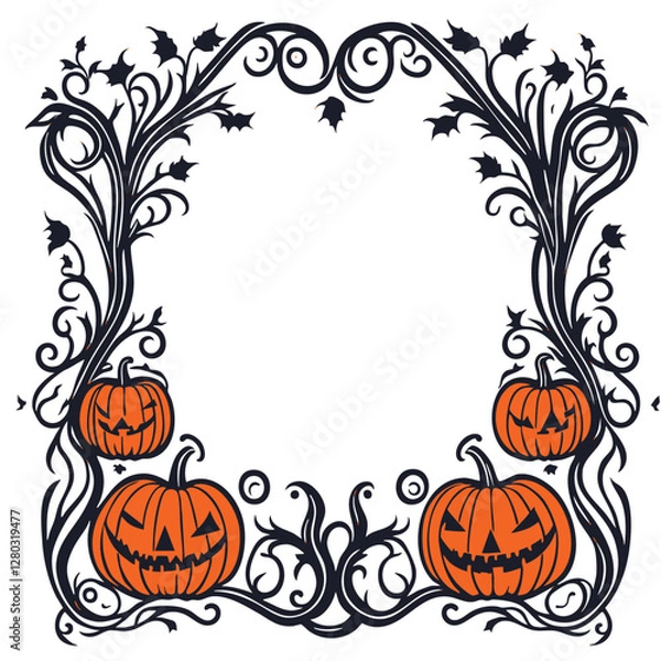 Fototapeta Intricate Halloween-Themed Border with Carved Pumpkins and Vine Designs