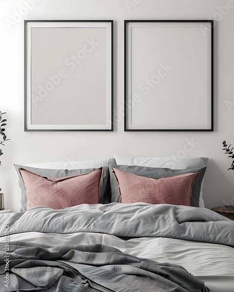 Obraz Modern Luxury Home Interior Bedroom Design with Mockup Frame , Wall Poster (3d Render)