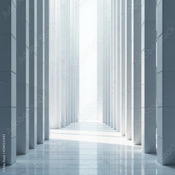 Fototapeta Clean lines,grey & white futuristic architecture backdrop, geometric, technology, poster