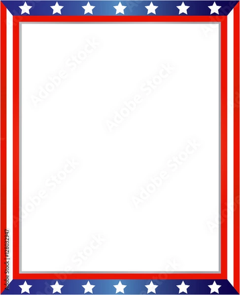 Fototapeta USA flag symbols frame border on white background with copy space for your text and images. American patriotic frame.