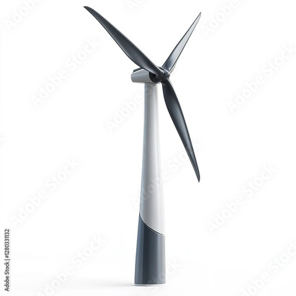Fototapeta Modern Wind Turbine with Tall Cylindrical Tower and Three Slender Blades Capturing Wind Power for Electrical Energy Conversion