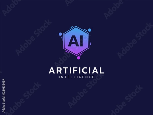 Fototapeta Artificial intelligence with letter AI in hexagon analysis technology Analysis logo vector design concept. AI technology logotype symbol for advance technology, new tech, identity, ui, automaton, web.