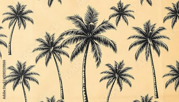 Fototapeta intage Palm Tree Pattern, Tropical Sunset Hawaiian Print, Summer exotic holiday concept in modern retro style, created with generative ai