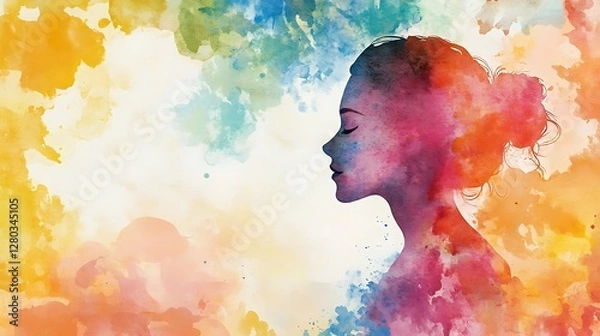 Obraz Serene Watercolor Woman: A Colorful Portrait of Inner Peace