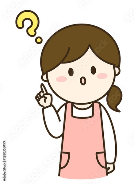 Fototapeta はてなと疑問を持つエプロンを着た女性シンプルなイラスト