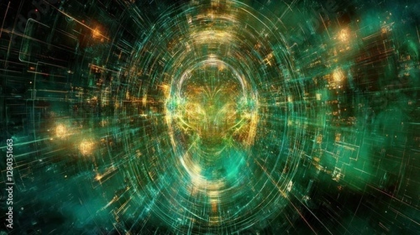 Obraz Abstract digital visualization of a human-like face surrounded by vibrant energy patterns