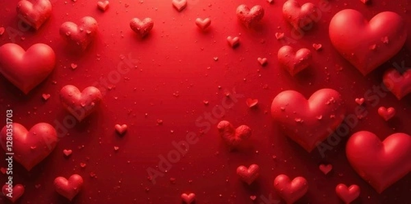 Fototapeta Intricate red heart pattern, Valentine's Day backdrop, red hearts, texture